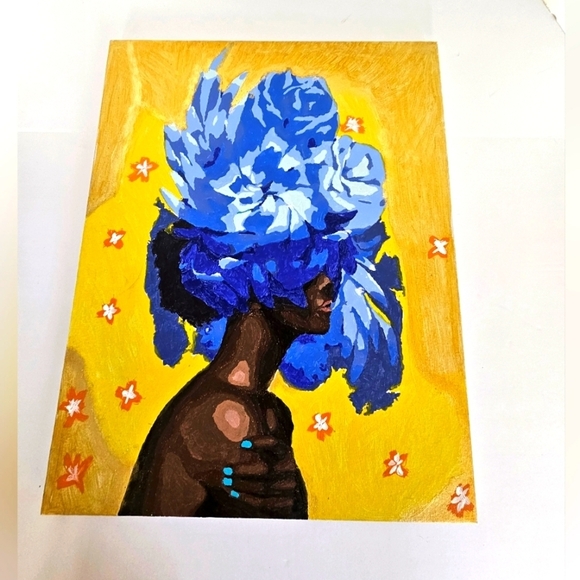 Hand Crafted Handpainted Artwork Blue  Floral Canvas Wall Decor Handmade Flowers - Picture 9 of 17